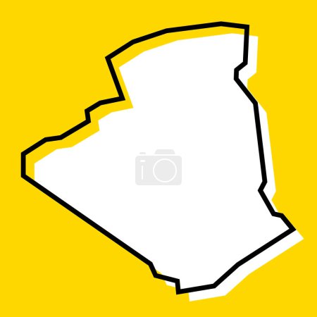 Algeria country simplified map. White silhouette with thick black contour on yellow background. Simple vector icon