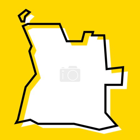 Angola country simplified map. White silhouette with thick black contour on yellow background. Simple vector icon