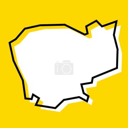Camboya país mapa simplificado. Silueta blanca con grueso contorno negro sobre fondo amarillo. Icono de vector simple