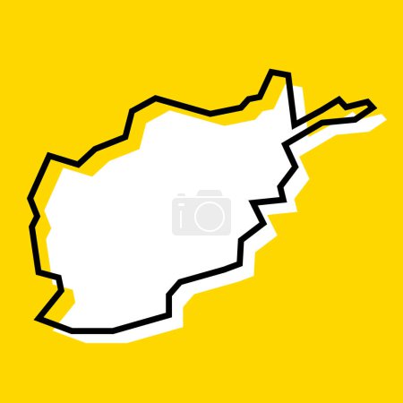Afghanistan country simplified map. White silhouette with thick black contour on yellow background. Simple vector icon