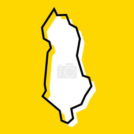 Albanien Land vereinfachte Karte. Weiße Silhouette mit dicker schwarzer Kontur auf gelbem Hintergrund. Einfaches Vektorsymbol