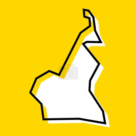 Cameroon country simplified map. White silhouette with thick black contour on yellow background. Simple vector icon