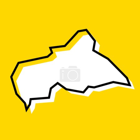 République centrafricaine carte simplifiée. Silhouette blanche avec contour noir épais sur fond jaune. Icône vectorielle simple