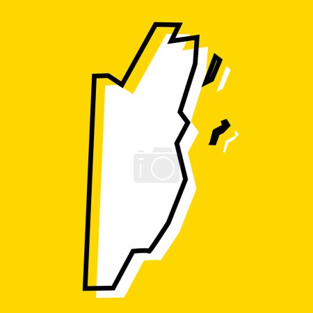 Belize Land vereinfachte Karte. Weiße Silhouette mit dicker schwarzer Kontur auf gelbem Hintergrund. Einfaches Vektorsymbol