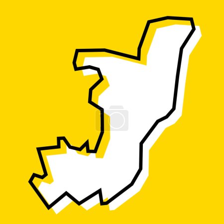 Carte simplifiée de la République du Congo. Silhouette blanche avec contour noir épais sur fond jaune. Icône vectorielle simple