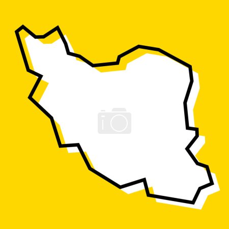Iran country simplified map. White silhouette with thick black contour on yellow background. Simple vector icon