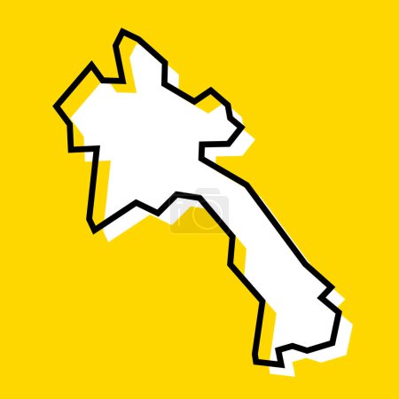 Laos Land vereinfachte Karte. Weiße Silhouette mit dicker schwarzer Kontur auf gelbem Hintergrund. Einfaches Vektorsymbol