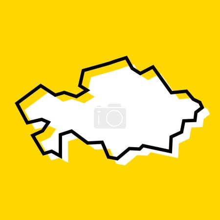 Kazakhstan country simplified map. White silhouette with thick black contour on yellow background. Simple vector icon
