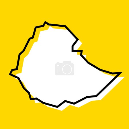 Äthiopien vereinfachte Landkarte. Weiße Silhouette mit dicker schwarzer Kontur auf gelbem Hintergrund. Einfaches Vektorsymbol