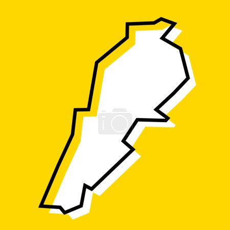 Libanon vereinfachte Landkarte. Weiße Silhouette mit dicker schwarzer Kontur auf gelbem Hintergrund. Einfaches Vektorsymbol