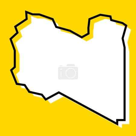 Libyen vereinfachte Landkarte. Weiße Silhouette mit dicker schwarzer Kontur auf gelbem Hintergrund. Einfaches Vektorsymbol
