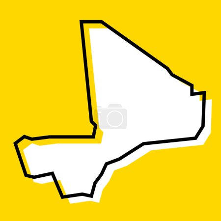 Mali Land vereinfachte Karte. Weiße Silhouette mit dicker schwarzer Kontur auf gelbem Hintergrund. Einfaches Vektorsymbol