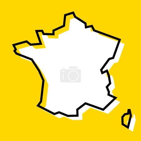 France country simplified map. White silhouette with thick black contour on yellow background. Simple vector icon