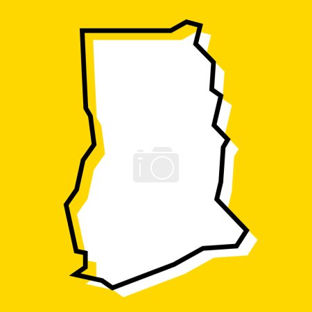 Ghana país mapa simplificado. Silueta blanca con grueso contorno negro sobre fondo amarillo. Icono de vector simple