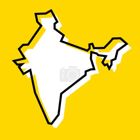 India country simplified map. White silhouette with thick black contour on yellow background. Simple vector icon
