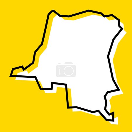Carte simplifiée de la République démocratique du Congo. Silhouette blanche avec contour noir épais sur fond jaune. Icône vectorielle simple