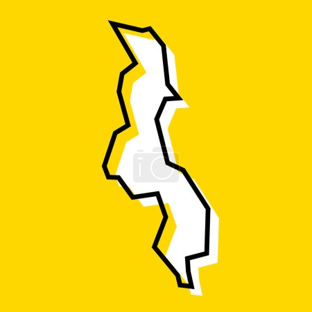 Malawi Land vereinfachte Karte. Weiße Silhouette mit dicker schwarzer Kontur auf gelbem Hintergrund. Einfaches Vektorsymbol