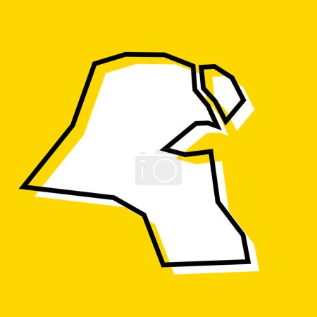Kuwait país mapa simplificado. Silueta blanca con grueso contorno negro sobre fondo amarillo. Icono de vector simple