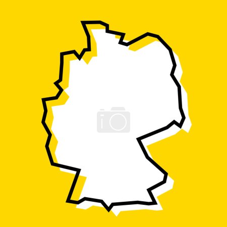 Alemania país mapa simplificado. Silueta blanca con grueso contorno negro sobre fondo amarillo. Icono de vector simple