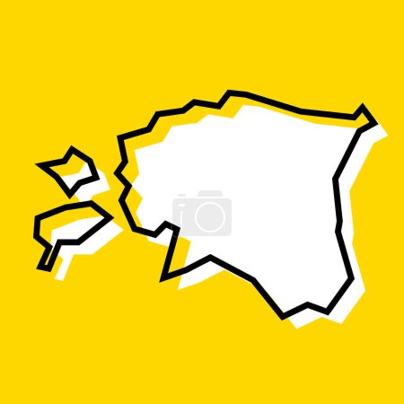 Estonia país mapa simplificado. Silueta blanca con grueso contorno negro sobre fondo amarillo. Icono de vector simple
