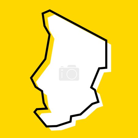 Tschad-Land vereinfachte Karte. Weiße Silhouette mit dicker schwarzer Kontur auf gelbem Hintergrund. Einfaches Vektorsymbol