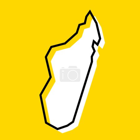 Madagascar pays carte simplifiée. Silhouette blanche avec contour noir épais sur fond jaune. Icône vectorielle simple