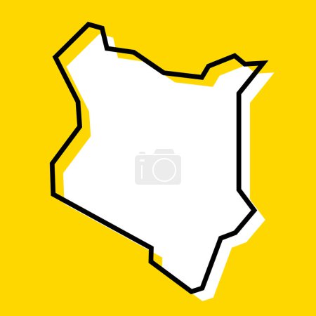 Kenya country simplified map. White silhouette with thick black contour on yellow background. Simple vector icon