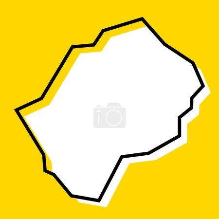 Carte simplifiée du Lesotho. Silhouette blanche avec contour noir épais sur fond jaune. Icône vectorielle simple