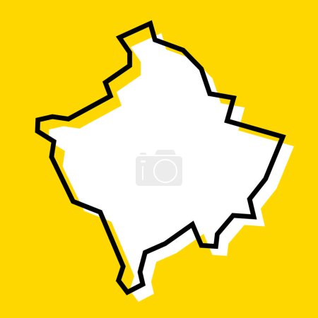 Carte simplifiée du Kosovo. Silhouette blanche avec contour noir épais sur fond jaune. Icône vectorielle simple