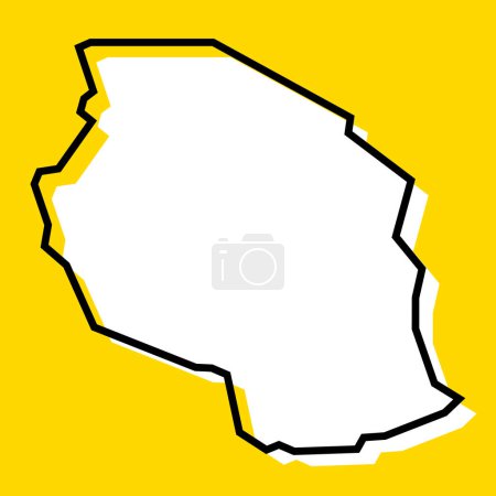 Tanzania país mapa simplificado. Silueta blanca con grueso contorno negro sobre fondo amarillo. Icono de vector simple