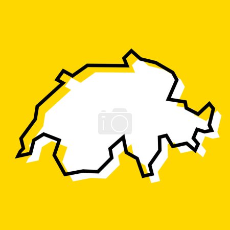 Schweiz vereinfachte Landkarte. Weiße Silhouette mit dicker schwarzer Kontur auf gelbem Hintergrund. Einfaches Vektorsymbol