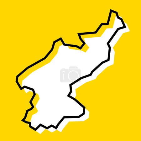 North Korea country simplified map. White silhouette with thick black contour on yellow background. Simple vector icon