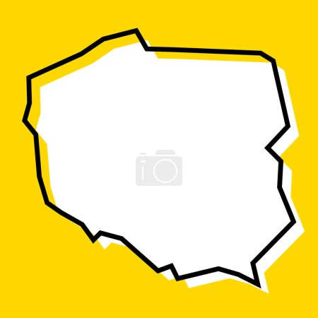 Polen Land vereinfachte Karte. Weiße Silhouette mit dicker schwarzer Kontur auf gelbem Hintergrund. Einfaches Vektorsymbol