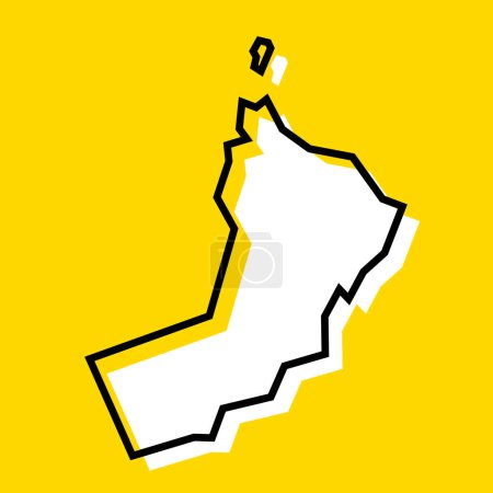 Oman-Land vereinfachte Karte. Weiße Silhouette mit dicker schwarzer Kontur auf gelbem Hintergrund. Einfaches Vektorsymbol