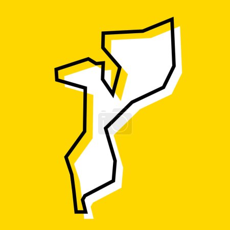 Carte simplifiée du Mozambique. Silhouette blanche avec contour noir épais sur fond jaune. Icône vectorielle simple