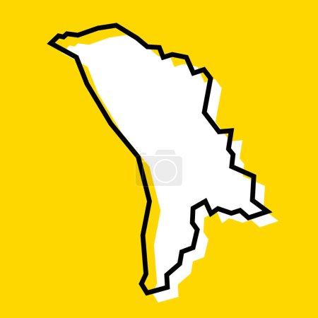 Moldova country simplified map. White silhouette with thick black contour on yellow background. Simple vector icon