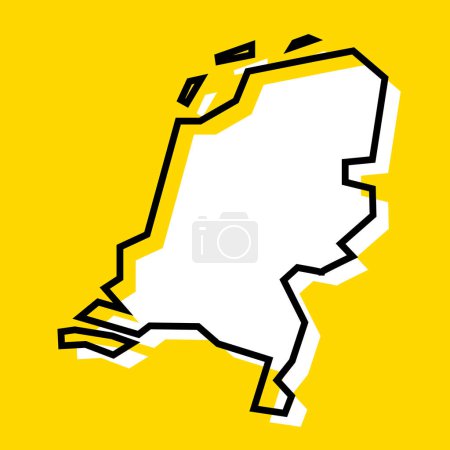 Niederlande vereinfachte Landkarte. Weiße Silhouette mit dicker schwarzer Kontur auf gelbem Hintergrund. Einfaches Vektorsymbol