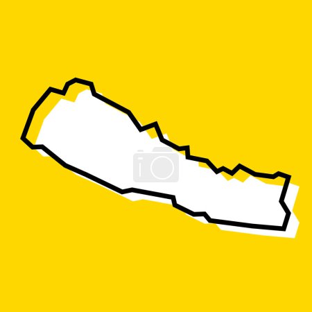Carte simplifiée du Népal. Silhouette blanche avec contour noir épais sur fond jaune. Icône vectorielle simple