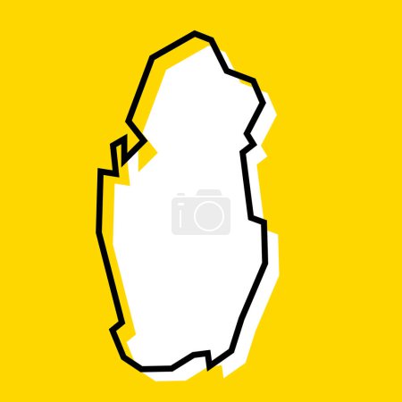 Katar Land vereinfachte Karte. Weiße Silhouette mit dicker schwarzer Kontur auf gelbem Hintergrund. Einfaches Vektorsymbol
