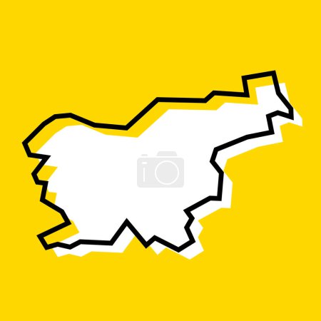 Eslovenia país mapa simplificado. Silueta blanca con grueso contorno negro sobre fondo amarillo. Icono de vector simple