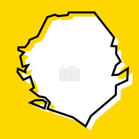Sierra Leone Land vereinfachte Karte. Weiße Silhouette mit dicker schwarzer Kontur auf gelbem Hintergrund. Einfaches Vektorsymbol
