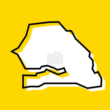 Senegal Land vereinfachte Karte. Weiße Silhouette mit dicker schwarzer Kontur auf gelbem Hintergrund. Einfaches Vektorsymbol