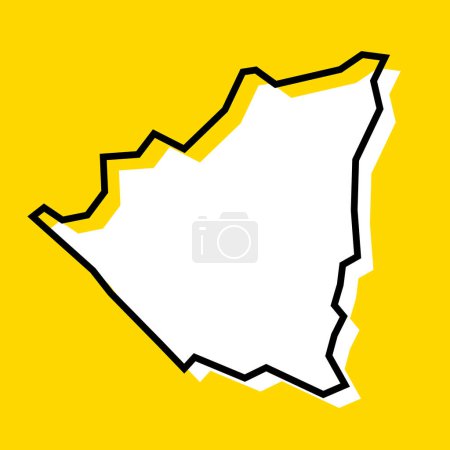 Nicaragua country simplified map. White silhouette with thick black contour on yellow background. Simple vector icon