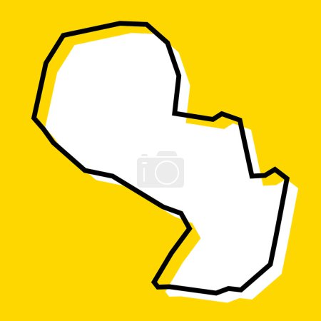 Paraguay Land vereinfachte Karte. Weiße Silhouette mit dicker schwarzer Kontur auf gelbem Hintergrund. Einfaches Vektorsymbol