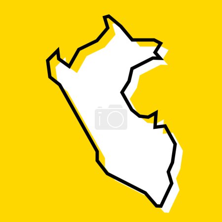 Peru country simplified map. White silhouette with thick black contour on yellow background. Simple vector icon