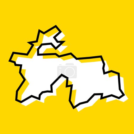 Tajikistan country simplified map. White silhouette with thick black contour on yellow background. Simple vector icon
