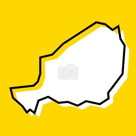 Niger carte simplifiée du pays. Silhouette blanche avec contour noir épais sur fond jaune. Icône vectorielle simple