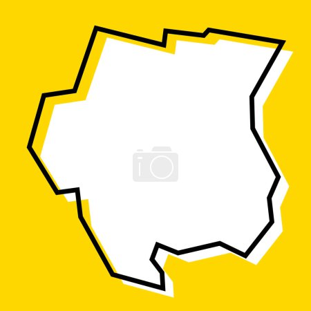 Carte simplifiée du Suriname. Silhouette blanche avec contour noir épais sur fond jaune. Icône vectorielle simple