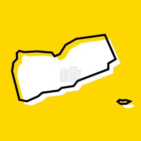 Yemen country simplified map. White silhouette with thick black contour on yellow background. Simple vector icon