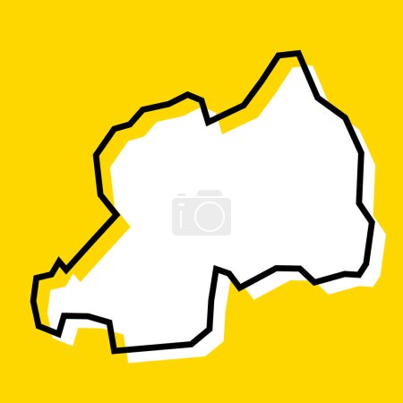 Rwanda carte simplifiée. Silhouette blanche avec contour noir épais sur fond jaune. Icône vectorielle simple